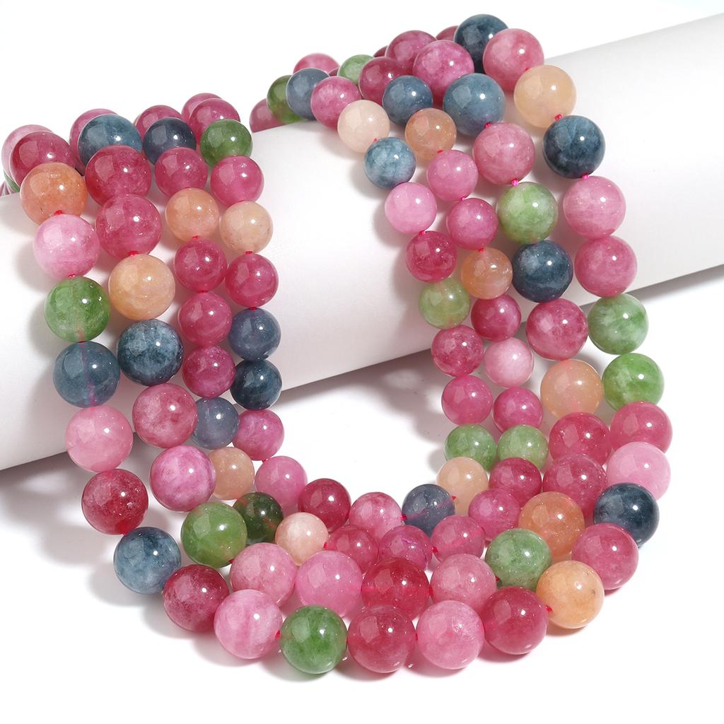 1 Strand 6/8/10mm Natural Stone Tourmaline Beads Colorful Round Loose Beads For DIY Jewelry Making Necklace Bracelets Supplies