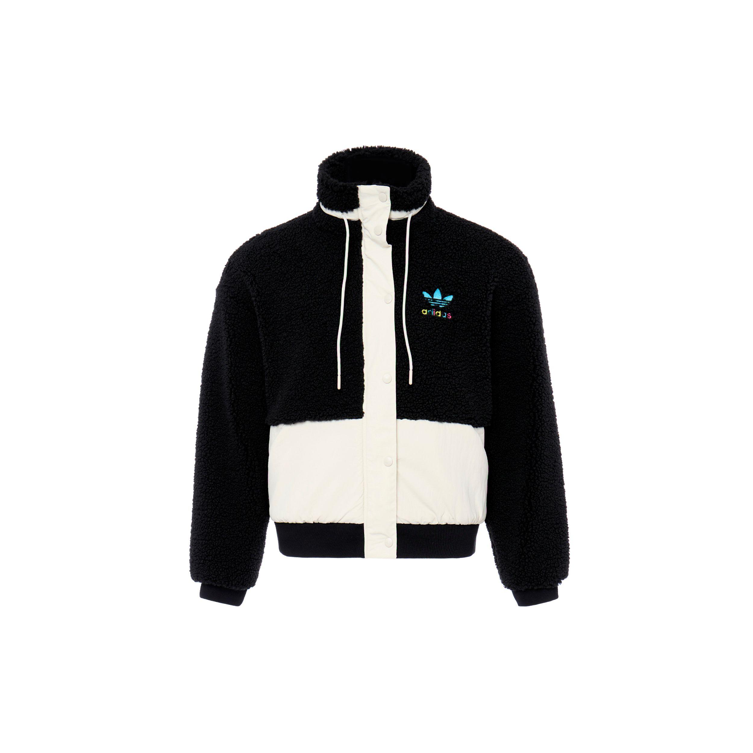 Adidas Originals Adicolor Classics Sherpa Fleece Full Zip Warm Cozy Retro Jacket Men Black White HY1375 S
