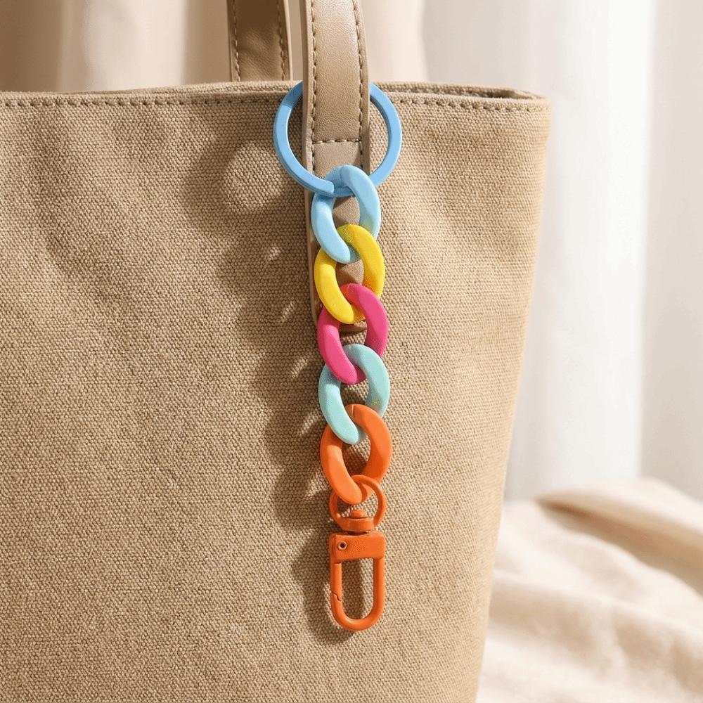 Macaroon Color Wrist Lanyard Matte Keyring Cute Acrylic Chunky Chain Keychain  Backpack
