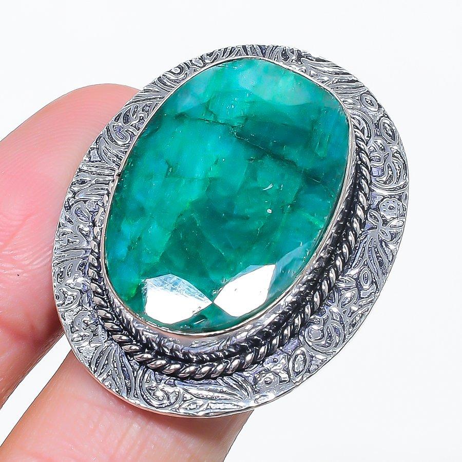 

Natural Skota Emerald(Simulated) 925 Sterling Silver Jewelry Ring Size 8 d6g47