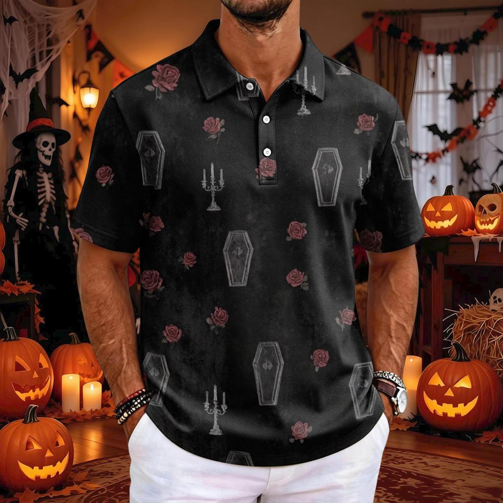 Men's Short Sleeve Loose Fit Casual Top for Halloween Party Versatile Daily Wear
