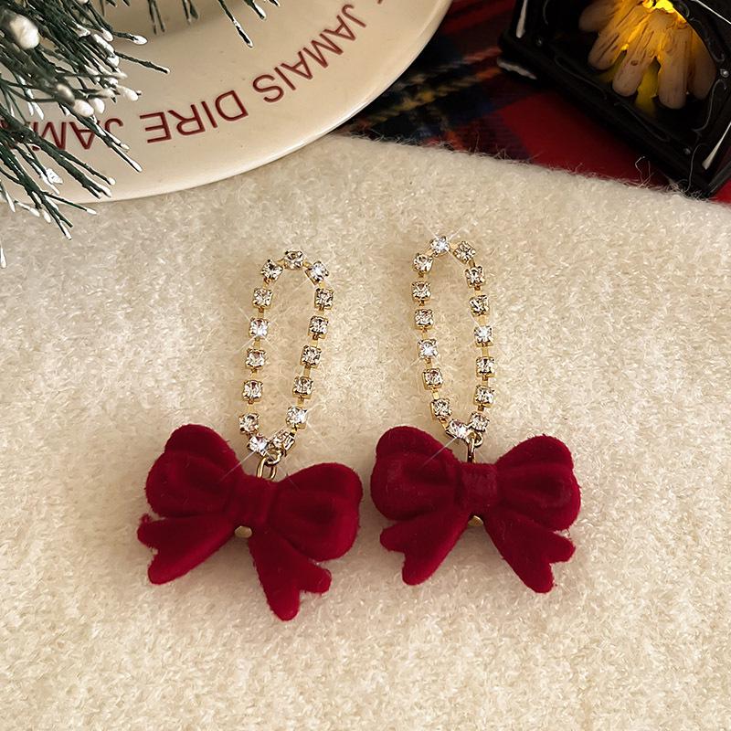 2025 Festive Red Bow Tassel Stud Earrings for Women