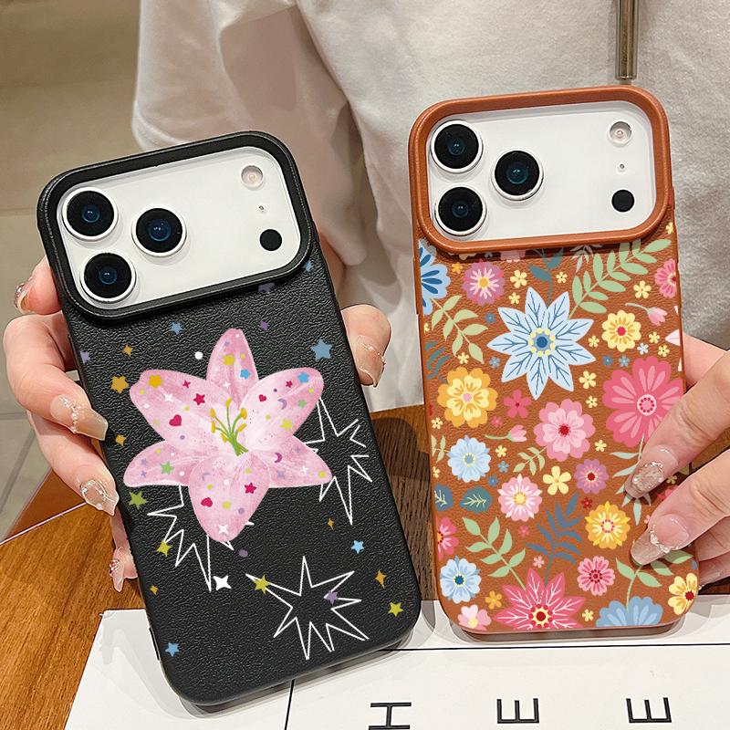 Ledertextur TPU Handyhülle Für iPhone 17 17e 16e 16 15 Pro Max 14 13 Pro Max 11 Rosa Lilienblüte Weiche Silikon-Rückseite