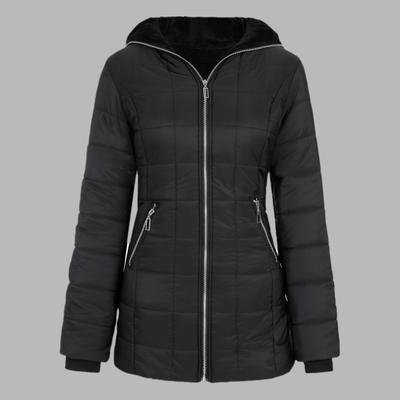 Yousheng Women Winter Cotton Coat with Hood Zip-up Plush Lined Padded Down Jacket Winddoof Mid Length Long Sleeve with Elastic Cuffs Outdoor Coat