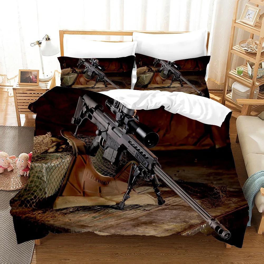 Single/Twin/Full/Queen/King Size 3D - Printed Gaming AK - 47 And PUBG Bullet - Themed Bedding Set For Adult And Kid Bedrooms