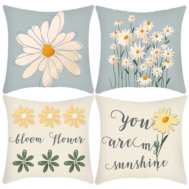 

New Green Plant Letter Prints Small Fresh Daisy Chrysanthemum Print Pillow Home Sofa Cushion Cover 45 * 45Cm pillowcase