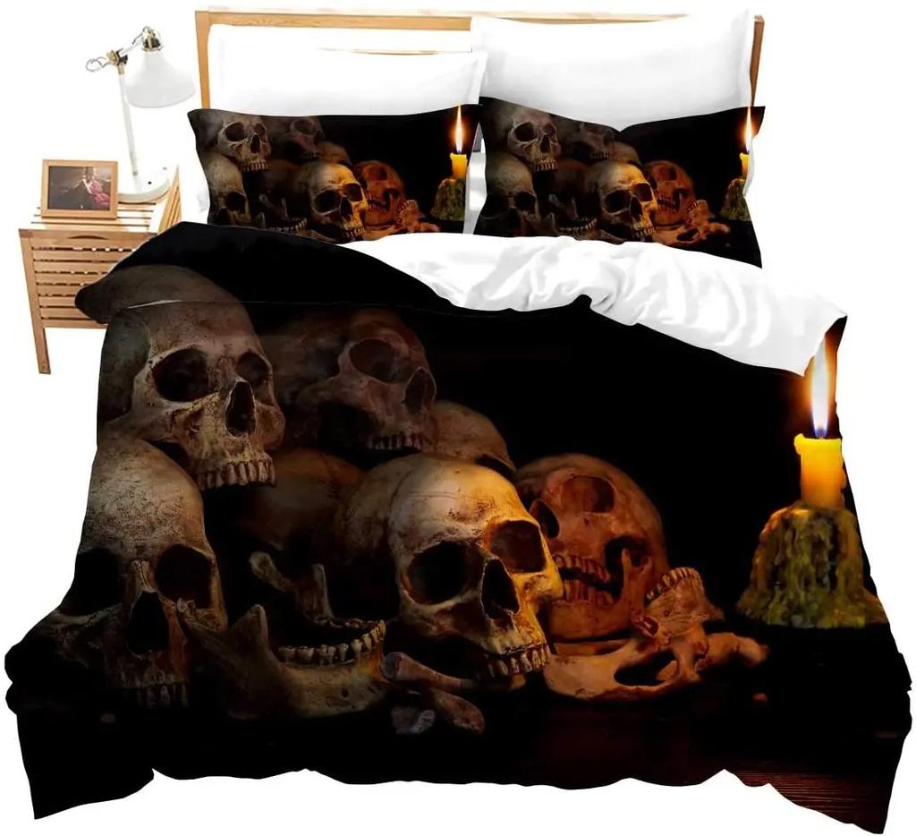 Juego de cama con tema de calaveras 3D ultrasuave tamaño completo/king/queen de lujo gótico calaveras funda nórdica de esqueleto