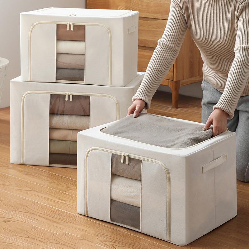 Cotton Linen Foldable Storage Box - Large, Portable Wardrobe Organizer and Moving Essential