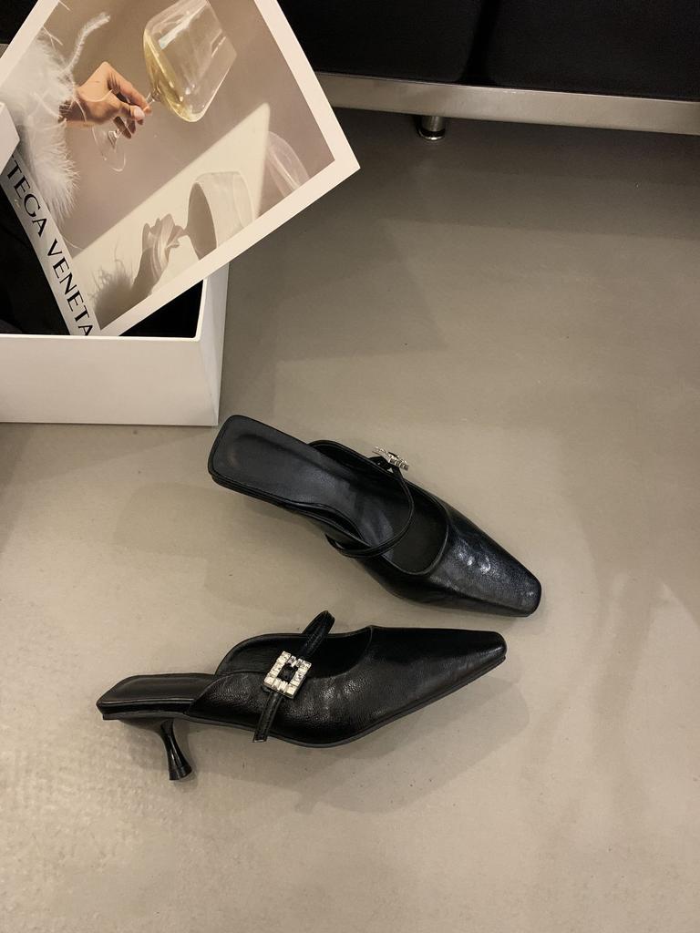 Women'S Shoes Closed Toehalf Slipperszi Outdoor Wear Spring Elegant Square Toe French Style High Heel Mules