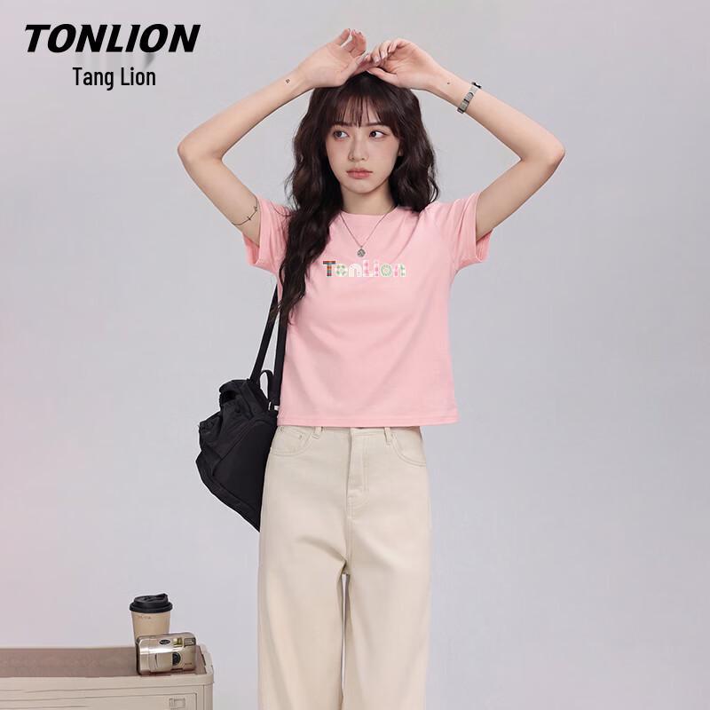 

Женская хлопковая футболка TonLion с круглым вырезом, приталенная M