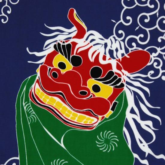 Dyeing Anbo Hand Towel Authentic Dyed Cotton Tokuoka Made In Japan 35cm X 100cm "Lion Dance" 100%