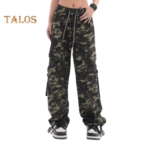 

Женские брюки-карго с камуфляжным принтом, множеством карманов, шнуровкой, длинные брюки, прямые, широкие брюки High Street M