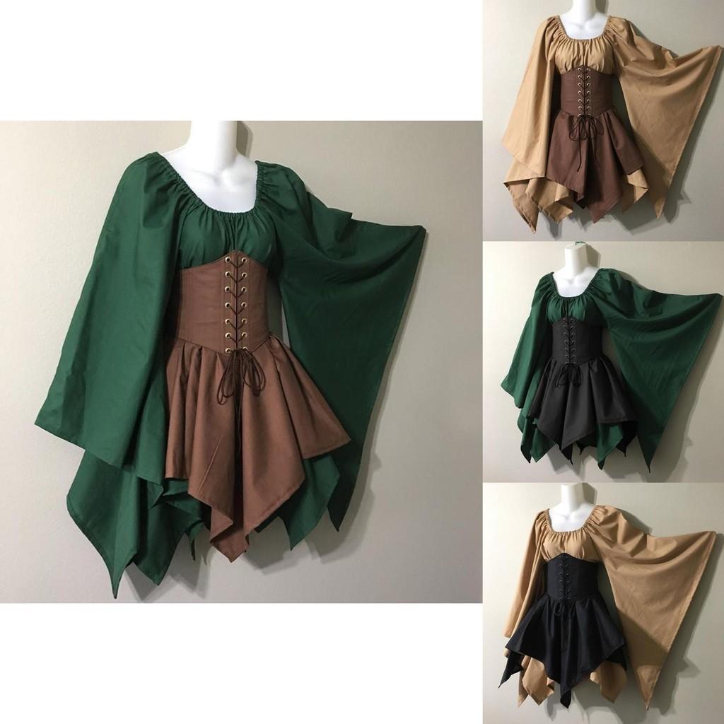 Incantevole Set Corsetto Abito da Elfo del Bosco Fatato Medievale da Donna per Halloween Magia