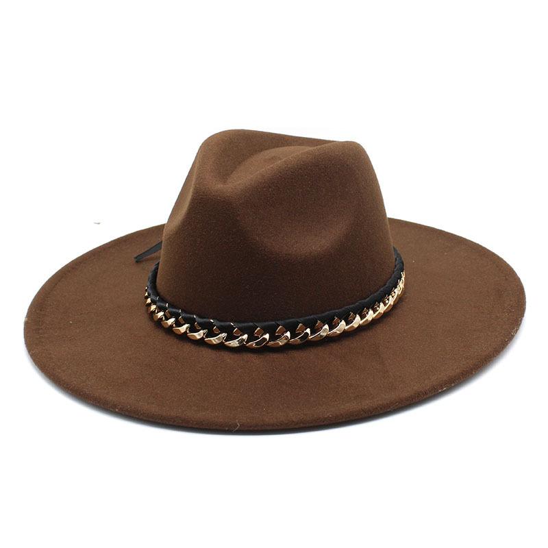 2022 Men'S And Women'S Chain Top Hat Flat Edge Straight Edge Peachheart Top Woolen Jazz Hat