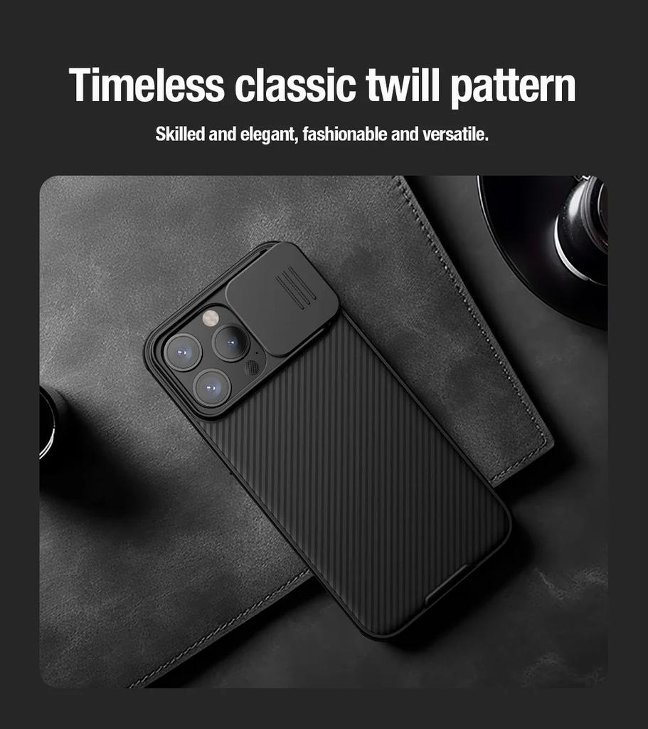 Nillkin Striped Case for iPhone 15 Pro Max 14 Plus 13 Mini 12 with Slide Camera Cover Protector Hard PC+TPU Phone Cover