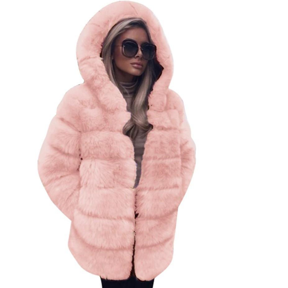 European and American new imitation fur coat imitation fox hair medium and long splicing long-sleeved fur women's coat with hat