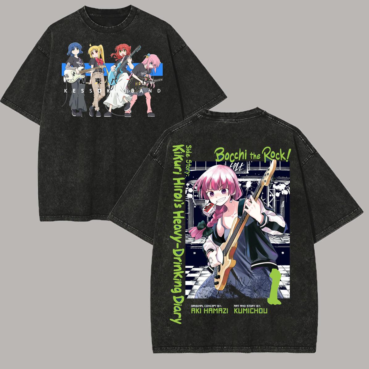 Bocchi the Rock Hiroi Kikuri Washed T shirt Clothes Anime Year round clothing Plus Size Unisex Streetwear soft Tshirt S