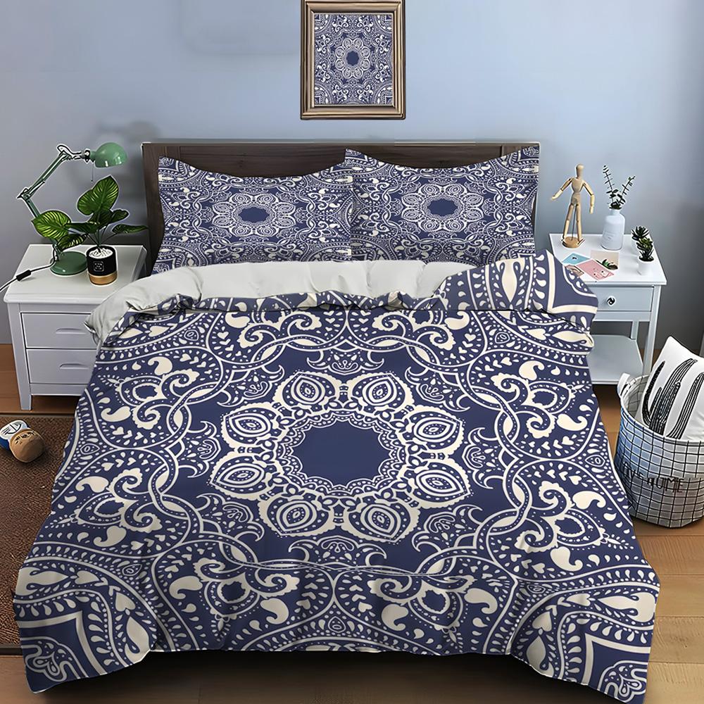 Intricate Mandala Style Decorative Pattern Bedding Set For Kids Luxury Gift 3Pcs Digital Print Comforter Set Soft Comfortable