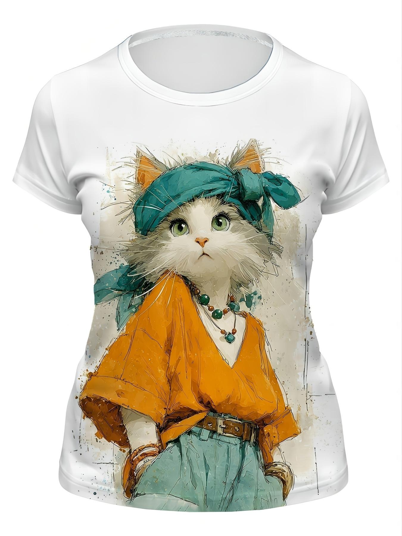 

Women s White Short-sleeve T. Vintage Fashion Cat Headscarf Orange. Watercolor Bohemian Style Pattern Top. Gsm. and Comfortable. Suitable for Daily We S дубильная кора