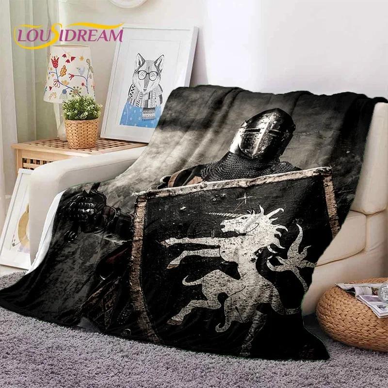 Chevalier Templier Croisé Dessin Animé Couverture Douce en Flanelle pour Lits Chambre Canapé Pique-nique, Couverture Jetée pour Couvrir Cadeau Extérieur