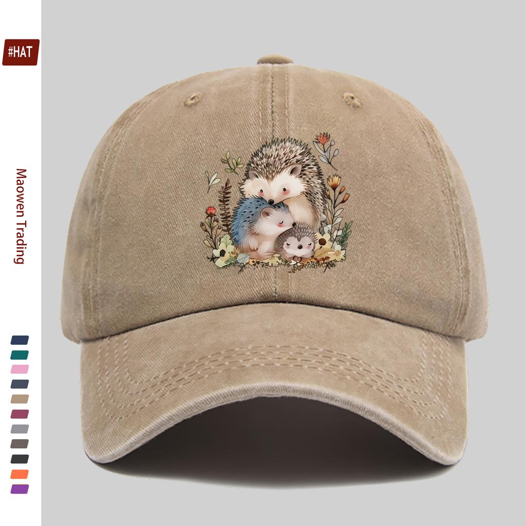 Pc Warnn Hedgehog Family Watercolor Print Baseball Cap Suitable for Spring Summer Autumn And Winter AllSeason Wear Decor