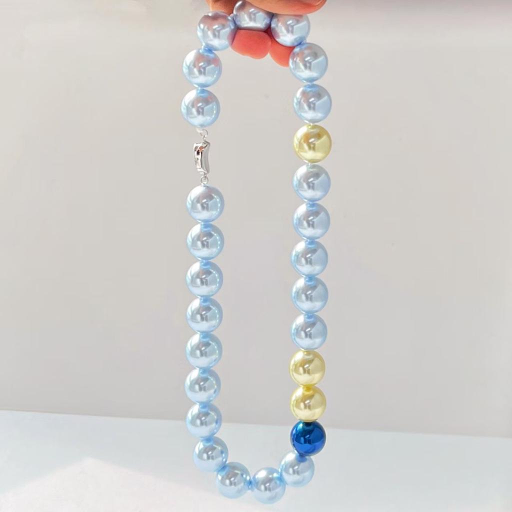 Vintage 16Mm Large Particle High Quality Color Haze Blue Artificial Crystal Pearl Necklace Collarbone