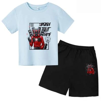 Summer Children Clothes Skibidi Toilet Kids Round Neck T-shirt Sets Boys Girls Short Sleeve + Shorts Toddler 2-12 Years Casual
