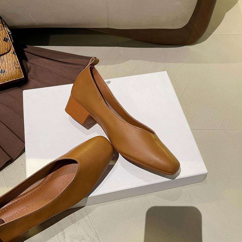 Soft Sole New Comfortable and Breathable Low Heel Square Head Shallow Mouth Single Shoes Women's Soft Cotton Flat Bottom Non-grinding Feet Grandma Sho