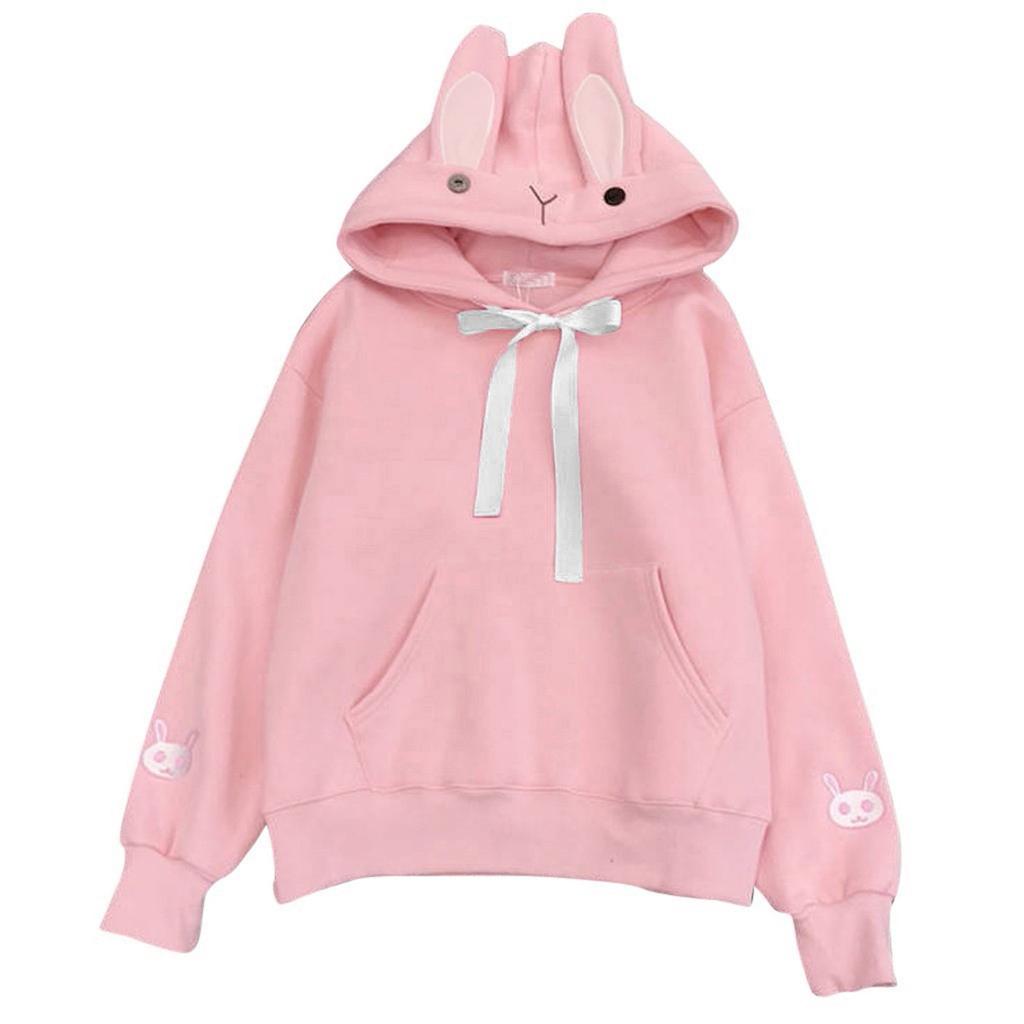 Fashion Women  Ears Top Hoodie Long Sleeve Blouse Loose Sweatshirt