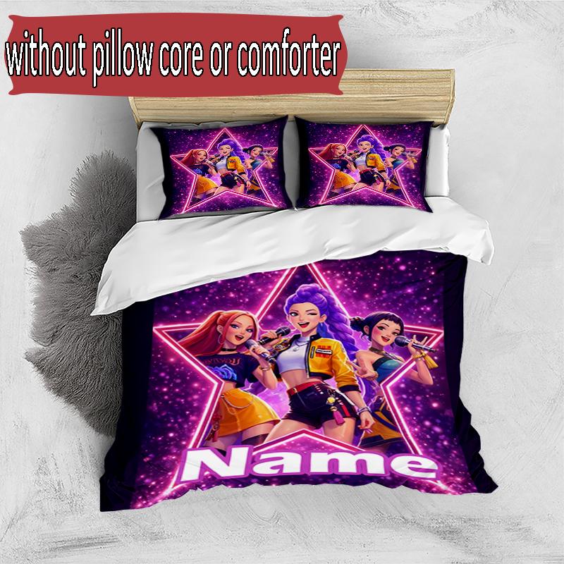 Set copripiumino 3 pezzi (1*Copripiumino + 2*Federe, Senza Nucleo), Set Biancheria da Letto Personalizzato con Nome KPop Cacciatori di Demoni, Decorazione Camera da Letto Casa Regalo