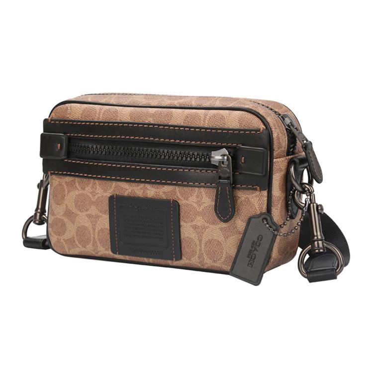 New COACH Academy Leather Camera Bag, Crossbody Bag, Shoulder Bag Men's Khaki 69333-JIKHA