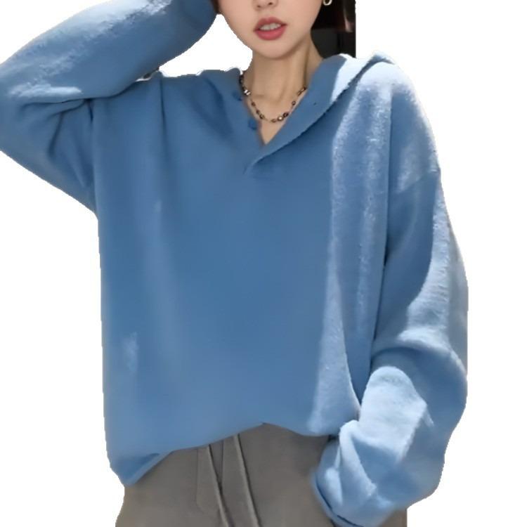 Women's Korean Style Thickened Hooded Sweater - Versatile, Slimming, Loose Knitwear for 2025 Autumn/Winter.