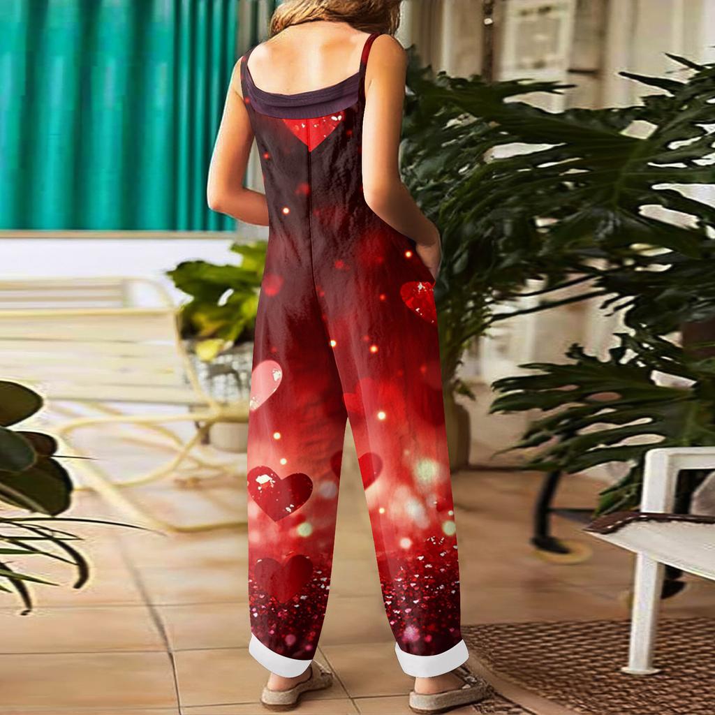 Women's Jumpsuit  Print Casual Loose Vintage Shoulder Strap Cotton Linen