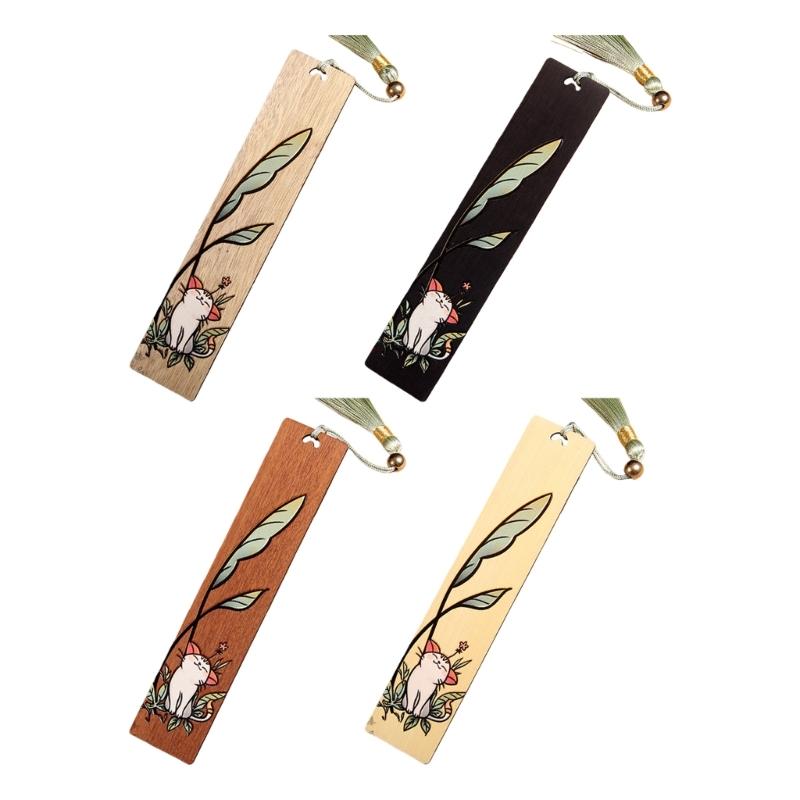 Engraved Book Marks with Pendant for Book Lovers Gift Handmade Wooden Page Mark Unique Retro Bookmarks Wood Bookmarks