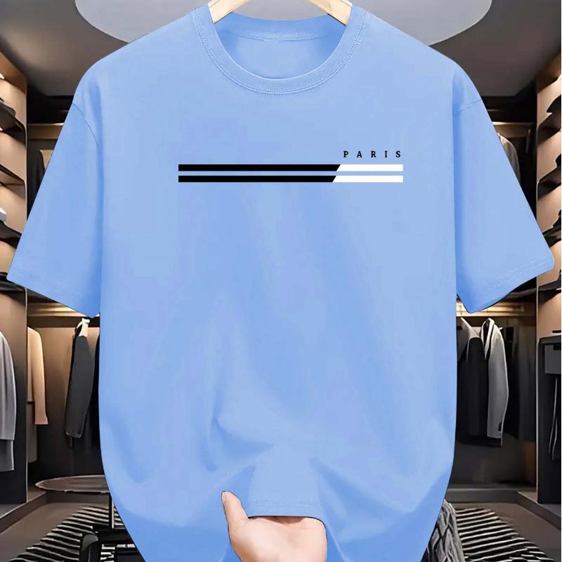 Pánské letní tričko s krátkým rukávem, volná velikost, 100% bavlna, s potiskem písmen PAŘÍŽ, slim střih, ležérní sportovní, kulatý výstřih