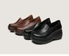 New Spring Women Loafers Genuine Cow Leather Slip-On Platform Casual Shoes Women Wedges Heel Retro Style Handmade Shoes