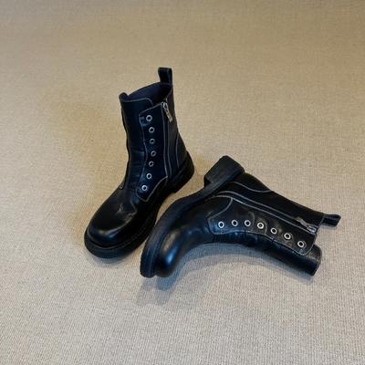 British Style Thick-soled Round-headed Locomotive Style Small Short Boots Women's Washed Leather Thick Heel Side Zipper Martin Boots