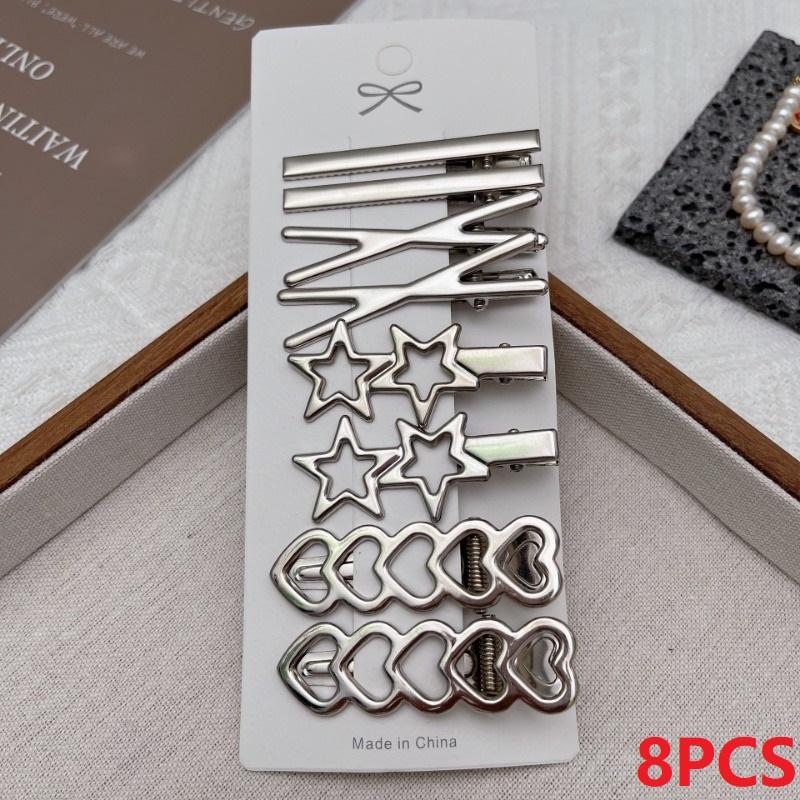 

8Pcs Hair Accessories Silver Bangs Clip Set Single Clip Side Bangs Barrettes Hair Girls Hair Styling Tool BJr02