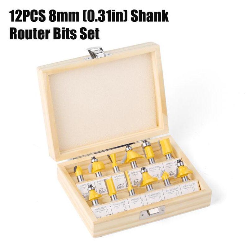 

12 шт., 8 мм, хвостовик, прямая фреза, биты по дереву, карбид вольфрама, деревообработка, обрезка, стержневой ящик, набор фрез with box жёлтый
