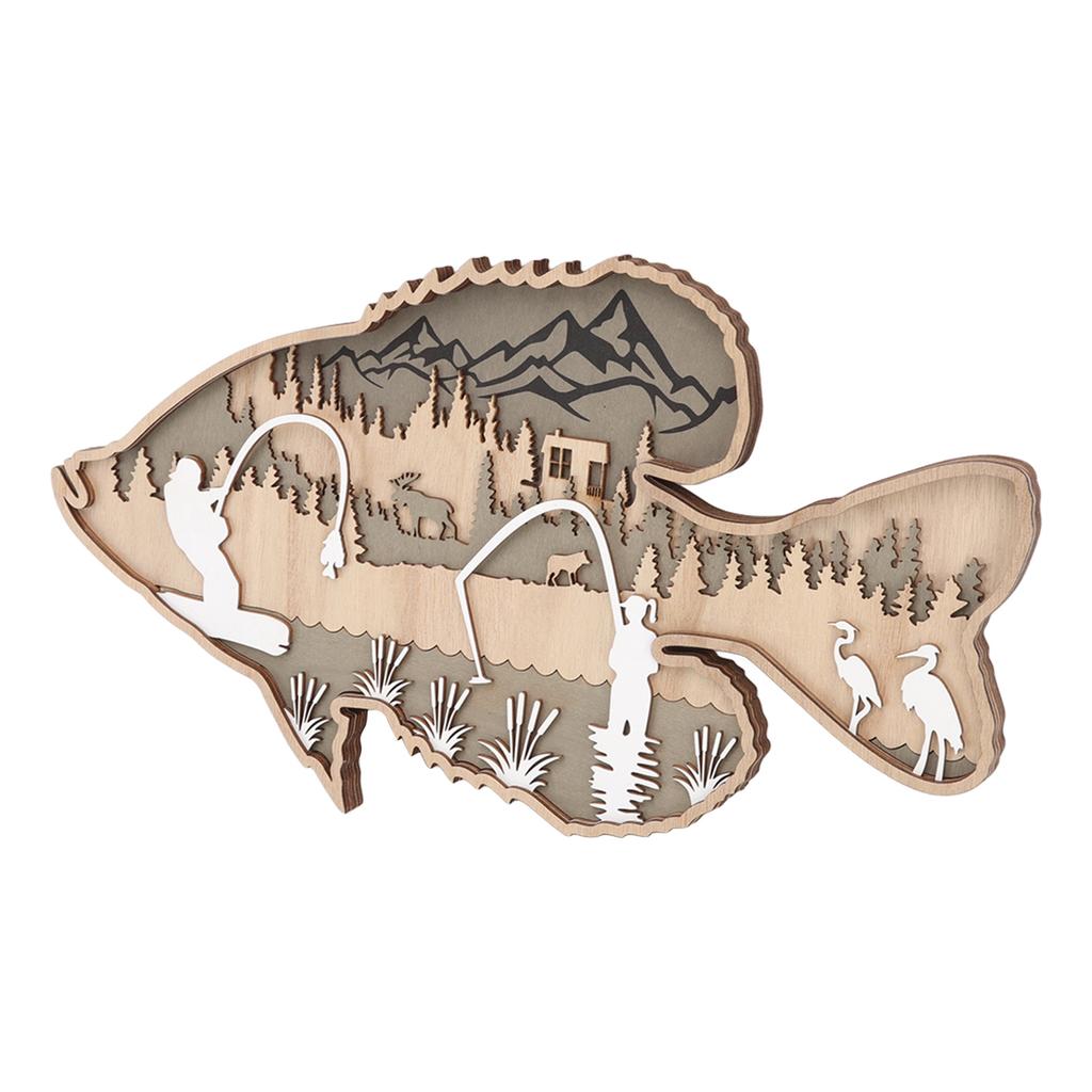 Hohle Holzfischfigur Mehrschichtige Buchsbaum-Dekorations-Hohlholzfisch-Streifen für Zuhause, Büro, Kantine, Barsch