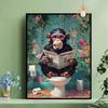 Funny Monkey Reading Newspaper OnToilet Canvas Print Black Cat Animal Bathroom Wall Art Poster for Modern Living Room Home Decor