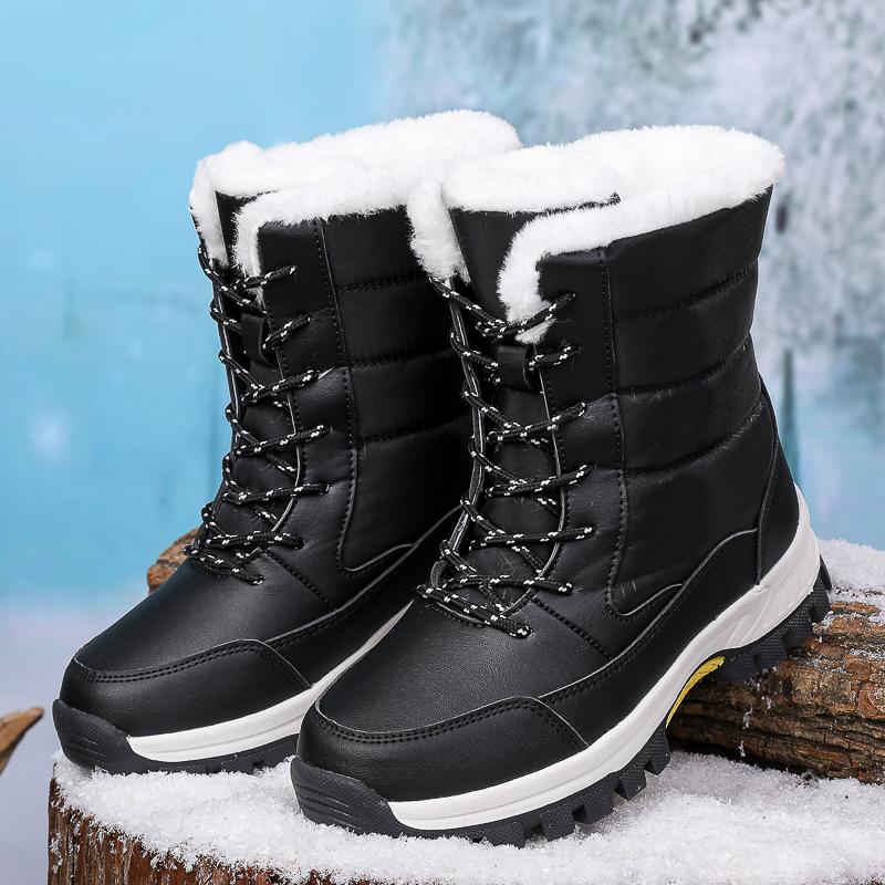TUINANLE Schneestiefel für Damen, rutschfest, schwarz, warm, hohe Schuhe, wasserdicht, Plateaustiefel