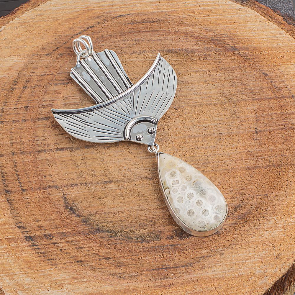 

Natural White Fossil Coral Gemstone 925 Sterling Silver Jewelry Pendant 3.16 AJP-2054