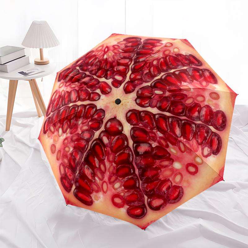 1 PC Automatic Folding Umbrella -Red fruitsPattern,Portable & Foldable Design with 8 Ribs,Christmas Birthday Gifts