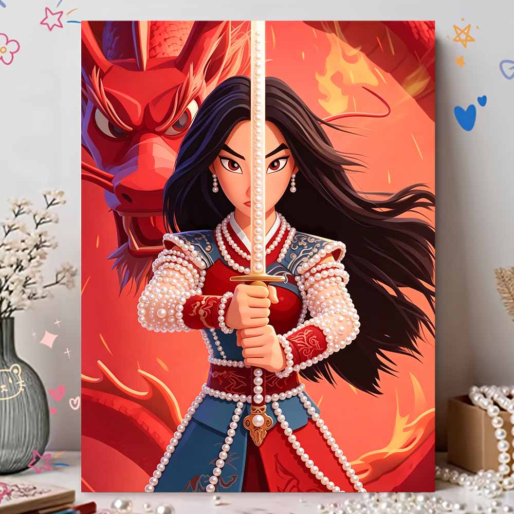 Disney Pearl Painting Pearl Aesthetic Mulan for Beginners and Adults, DIY Pearl Diamond Art Painting Kit for Home Wall Decor Gifts