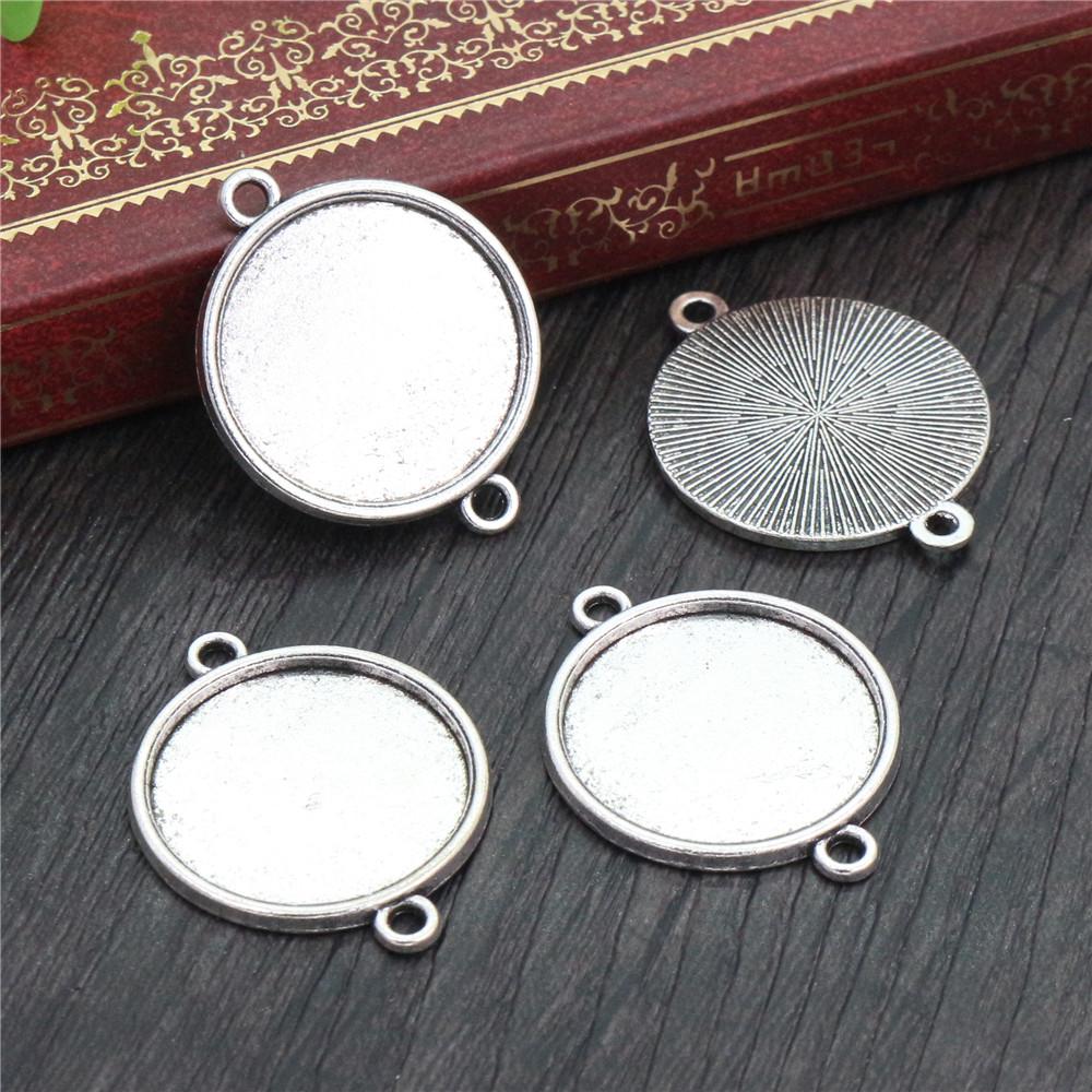 10pcs 20mm Inner Size Classic 5 Colors Plated One Sided Double Hanging Simple Style Cabochon Base Setting Charms Pendant