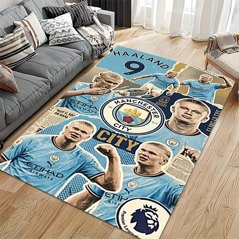 Sports Area Rug, Erling Haaland Manchester City 9 Retro Collage Poster, Fan Cave Decor, Non-Slip Mat