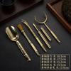 Brass Tea Ceremony Tools Set 5-Piece Grooming Kit Gongfu Brewing With Spoon Tongs Brush Knife Fork
