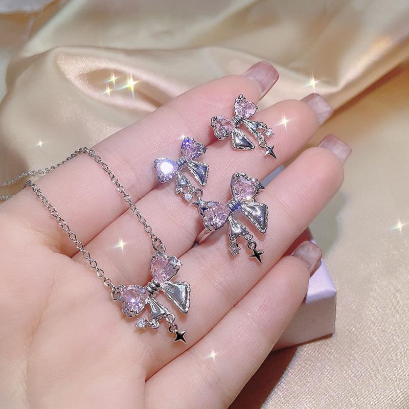 2026 Star Bowknot Necklace: Sweet & Cool Five-Point Design розовый