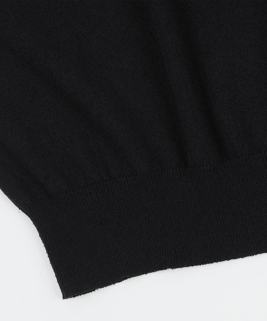 BELLIEF Essential Boucle Cotton Short-Sleeve Polo Knit (Black)